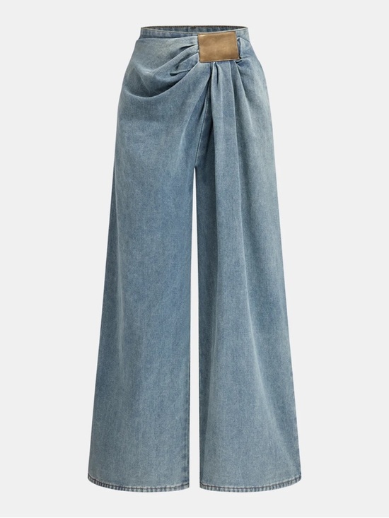 Commense Denim - Commense Light Blue Wide-Leg Denim Jeans with Tan Accent